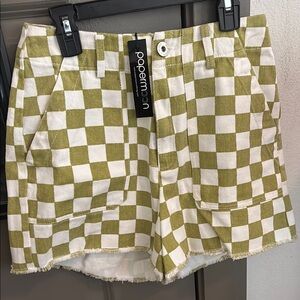 Women's Green Checkered Shorts